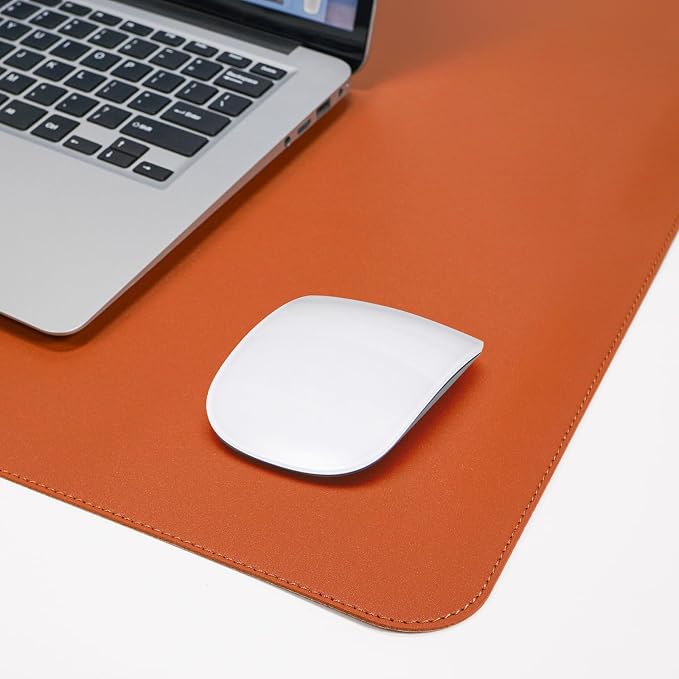 AFIING Desk Mat 47.2" x 17", Leather Desk Pad Protector with Natural Cork & PU Leather, Non-Slip Office Desk Mat, Double-Sided Mouse Pad, Waterproof Large Desk Pad for Office and Home (Orange)