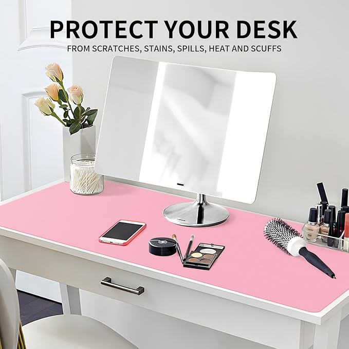 Large Office Leather Desk Mat, Large Mouse and Keyboard Pad, Laptop Pad, Desktop Protector(Pink, 31.5 in. x 15.7 in.)