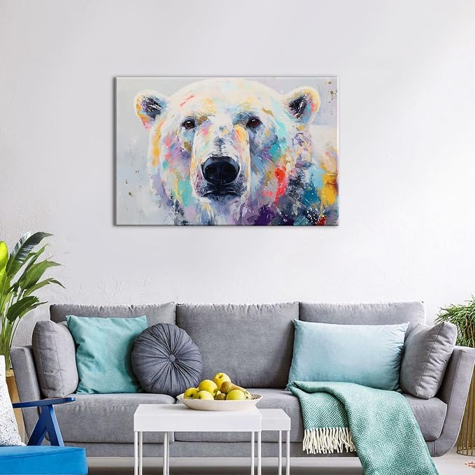 Abstract Bear Wall Art Watercolor Banksy Pop Art Wall Decor Funny Bears Canvas Painting Modern Graffiti Wildlife Portrait Prints Framed Posters Artwork Modern Bathroom Living Room Decoration 24x36"