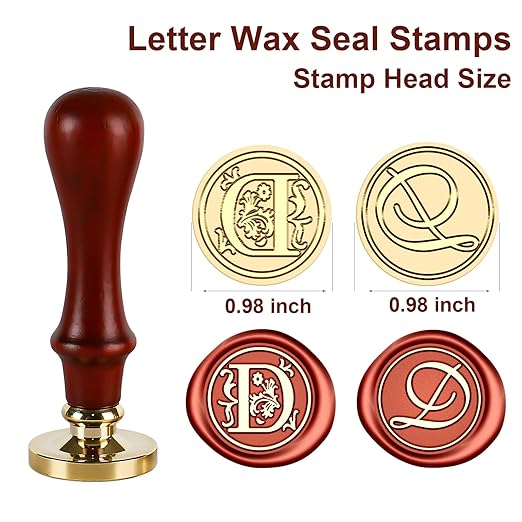 Letter Wax Seal Stamp Kit - Initial Alphabet D Stamp Head 2pcs, Vintage Monogram Stamps Wax Seal Kit with 200pcs Assorted Sealing Beads, Spoon, Metallic Gold Silver Pens