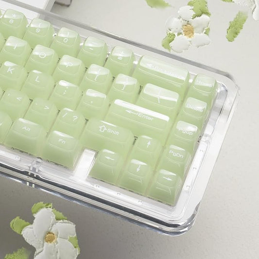 Womier Keyboard Keycaps Jelly - Ceramic Keycaps Style, Clear Creamy Matcha Green Key Cap Shine Through Custom 60 65 75 100 Percent for Cherry MX, Outemu, Gateron Mechanical Keyboards (MDA Profile)