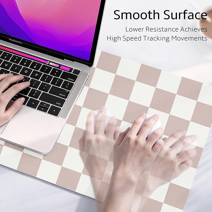 Mouse Pad Leather Desk Mat Large Keyboard Cute Office Desktop Computer Laptop XXL Long Big Aesthetic Modern Design Women Girls Gaming Gamer Oversized Wide Mousepad 31.5"x15.7", Khaki Plaid