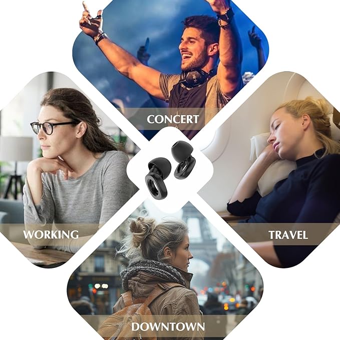 Fita+ Focus Earplugs for Noise Reduction up to 24dB- Soft & Reusable Ear Plugs Noise Cancelling for Hearing Protection and Noise Sensitivity - 8 Ear Tips in XS/S/M/L - Black