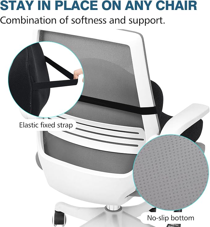 Office Chair Cushion with Lumbar Support Pillow Memory Foam Seat Cushions Ergonomic Dual Layer Integrated Back Pillow for Sciatica Pain Relief for Office Gaming Chair