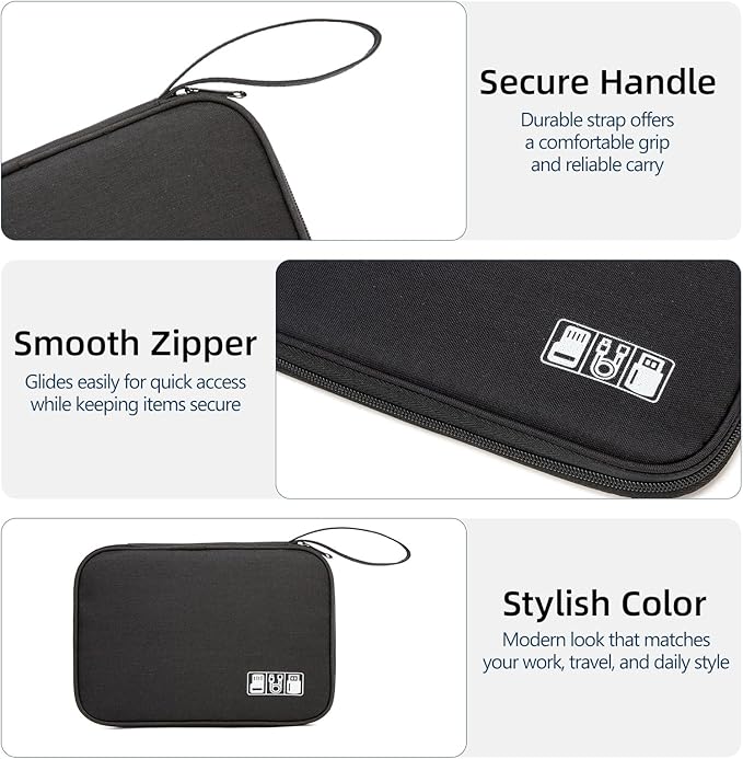 Electronics Organizer Travel Case - Water-Resistant Tech Bag for Cables, Chargers & Cord Management - Small Portable Pouch for Travel Accessories, Gear Bag for Airplane & Business