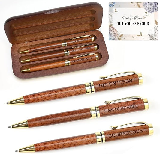 Renawe Fancy Wooden Pens Set with Box Congratulations Gifts for Women Men New Job Promotion Gift for Coworkers Boss Lady Office Business Pen Nice Positive Writing Pens Journaling Luxury Engraved Pens