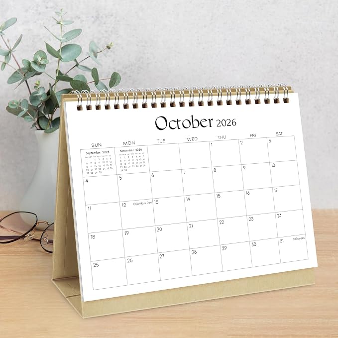 SKYDUE Small Desk Calendar 2026-2027, Apr. 2026 – Dec. 2027, 8.3" x 6.3", Black Minimalist Style, Double-Wire Binding, To-Do & Notes Sections, with 280 Planner Stickers
