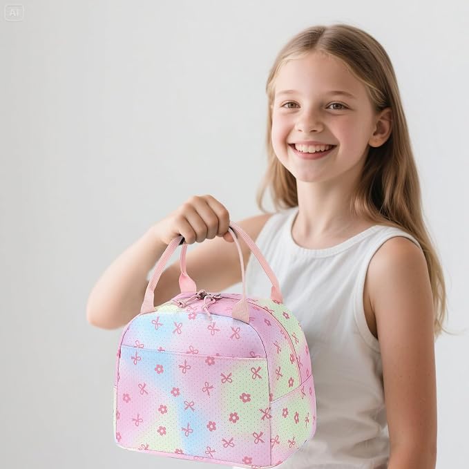 Bluboon Teen Girls School Backpack Kids Bookbag Set with Lunch Box Pencil Case Travel Laptop Backpack Casual Daypacks (Rainbow pink polka dots)