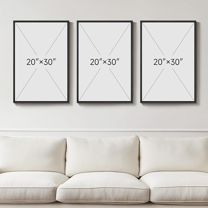 Large Framed Neutral Abstract Wall Art, 3 Piece Modern Minimalist Canvas Prints Paintings Artwork for Walls, Black Beige Brown Neutral Tone Pictures for Living Room Hallway Dining Wall Decor 20x30 In
