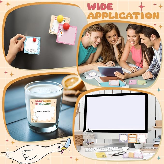 9 Pads Cute Sticky Notes Cartoon Self Stick Notepads 3x3 Inches Notes Adhesive Memo Pad Office Decor Gifts for Students School Teacher Office Meeting(Goose)
