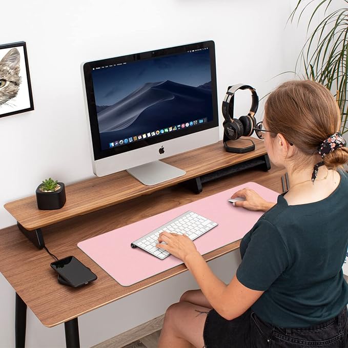 Desk Mat Large Protector Pad - Multifunctional Dual-Sided Office Desk Pad,Smooth Surface Soft Mouse Pad, Waterproof Desk Mat for Desktop, Pu Leather Desk Cover for Office/Home(Pink, 31.5" x 15.7")