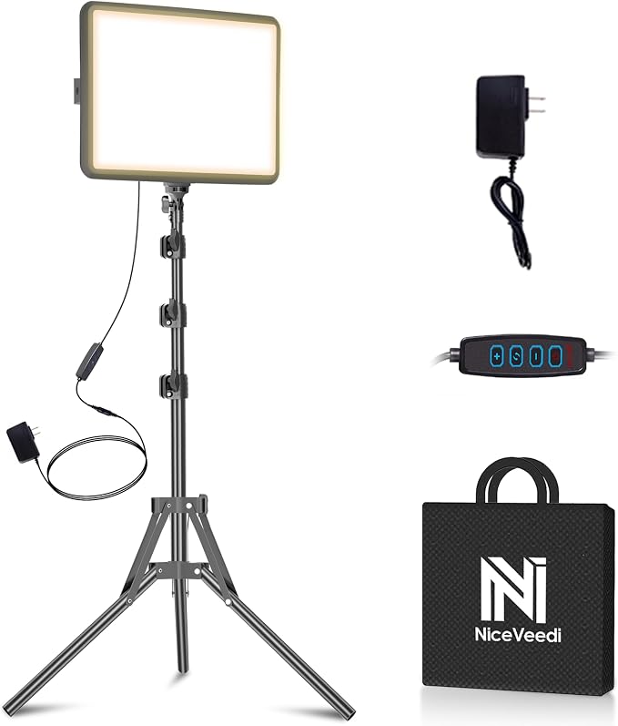 1-Pack Photography Lighting Kit, NiceVeedi 25W LED Video Light Kit, 2900-7000K Dimmable Studio Light with Tripod Stand, 73" Stream Light for Video Recording