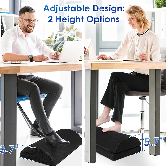 CushZone Foot Rest,Desk & Gaming Accessories,Foot Rest for Under Desk at Work,Comfortable Footrest with 2 Adjustable Heights & Removable Cover, Office Desk Accessories（Black-20 in）