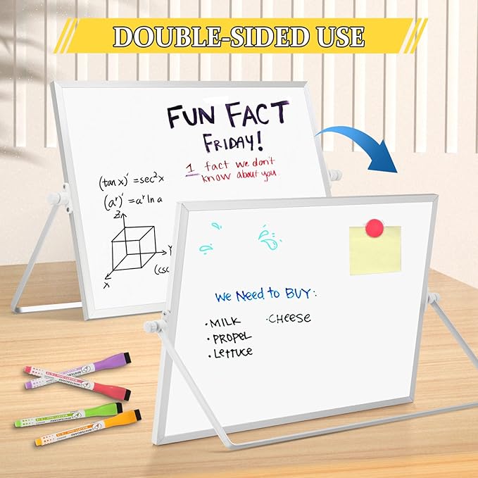Dry Erase Magnetic White Board, 16" x 12" Double-Sided Desktop Whiteboard with Stand, Portable Small Whiteboard Set for Drawing, Office, Home