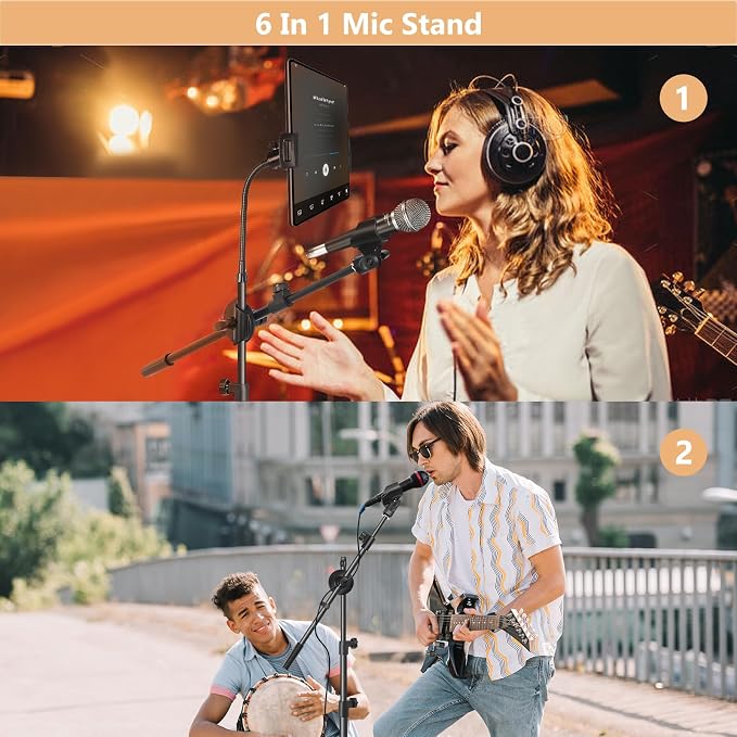 Ramzi Mic Stand,6 In 1 Microphone Stand Floor Boom Mic Stand, Support Boom Gooseneck Mic Clips Tablet Phone Holder Any Combination With Mic Stand Bag