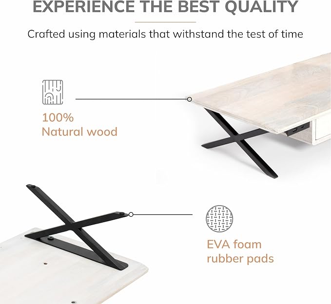 Anji Mountain Monitor Stand - Desktop Organizer & Laptop Riser, Ergonomic Monitor Riser, Space-Saving Monitor Stand for Desk, Durable Construction, Easy Assembly, Ideal for Home & Office,White Wash