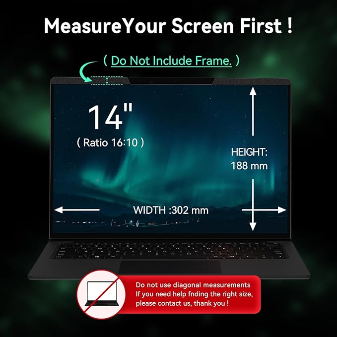 Magnetic Laptop Privacy Screen 14 Inch 16:10 Aspect Ratio Anti-Glare Blue Light Monitor Protector,Removable 14in Film for Lenovo HP Dell Acer Asus Thinkpad Envy Xps
