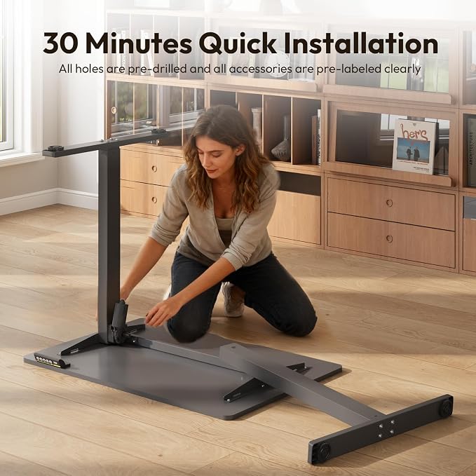 35 x 24 Inch Height Adjustable Standing Desk, 3 Presets, Black | 35 x 24 in Desktop, 28.3–46.5 in Height, 2+3 Controls, ≤45 dB, 154 lb Capacity, 2 Hooks
