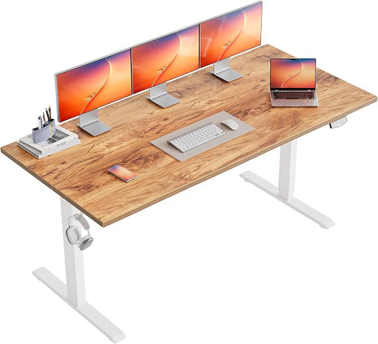 Agilestic Electric Standing Desk, 63 x 24 Inches Height Adjustable Desk, Sit Stand up for Work Office Home, Ergonomic Rising Computer Table with Memory Preset, Light Rustic Brown