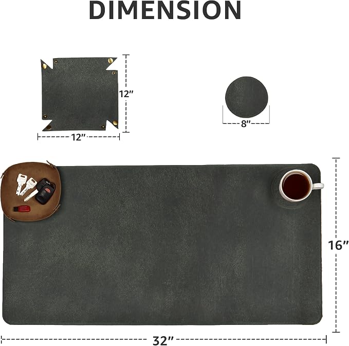 LEATHER VILLAGE Real Leather Desk Pad 3mm Thick Double Layer Desk Mat Olive | 32''x16'', Cover Blotter Large Full Grain Protector for Keyboard, Mouse & Laptop, Office Table Mat & Desktop Accessories