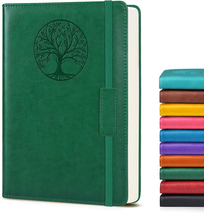Lined Journal Notebook for Women Men, A5 Hardcover Green Vintage Leather Journals for Writing, College Ruled Notebooks for School Business Work Travel Daily Diary Notepad, 140 Pages, 5.7"×8.3"
