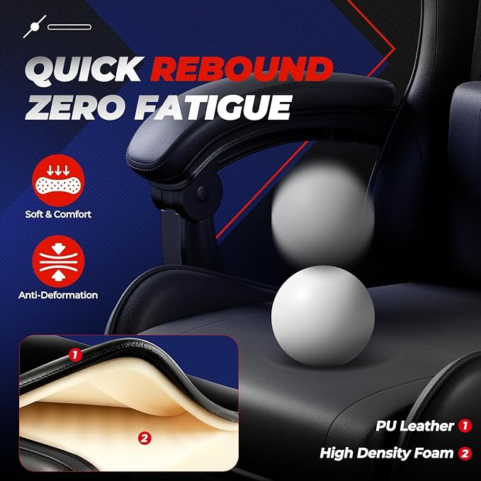 Auto Dynasty Ergonomic Gaming Chair, High-Back Office Chair w/Adjustable Lumbar Support, Linkage Armrest, Headrest & Footrest, 350LBS Recliner Swivel Computer Game Racing Chair, Black