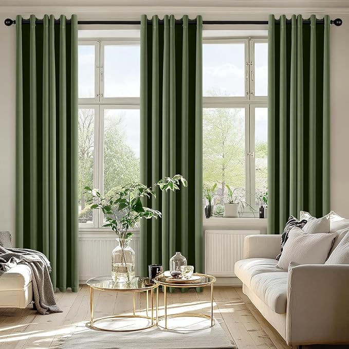 MIULEE Blackout Curtains for Bedroom Living Room 2 Panels, Thermal Insulated Room Darkening Drapes Grommet Noise Reducing Light Blocking Window Treatments 80 Inches Long 40x80 Inch Olive Green