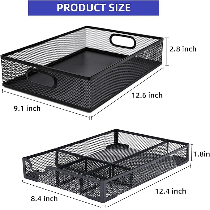 2 Pack Desk Drawer Organizer, Metal Mesh Drawer Organizer Tray for Office Home Supplies