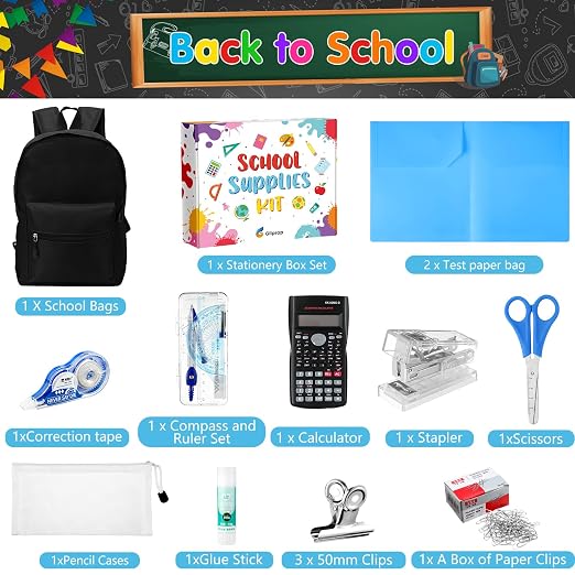 Gilprop 126 Pcs 2026 Middle High School Supplies Kit with Backpack for Student 6-12 Grades, Back to School Supplies Bulk Bundle Essential Notebook Calculator for Senior Student(Black)