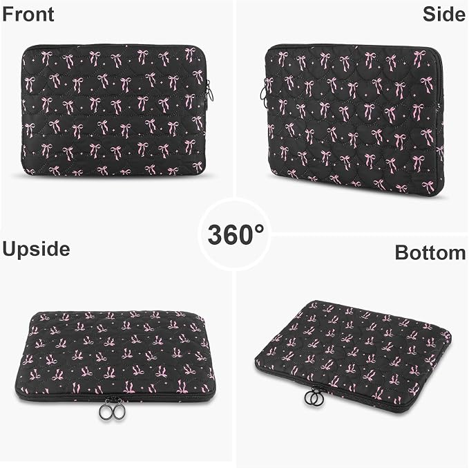 Cute Bow Puffy Laptop Sleeve 13-15 Inch Cute Quilted Laptop Protective Case Padded Bow Computer Sleeve for MacBook