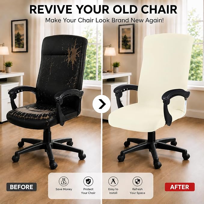 DIVA EN CAMINO DEC Stretch Office Chair Cover with Zipper, Soft Slipcover for Home Office Desk or High Back Chair