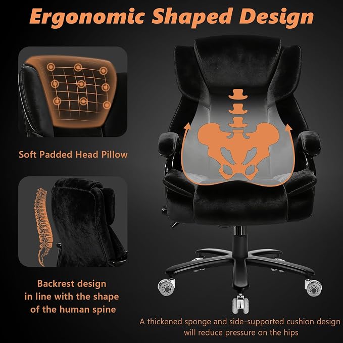 Indulgear 500lbs Fabric Big and Tall Office Chair,500lbs Heavy Duty Office Chair for Heavy People, High Back Executive Computer Chair with Adjustable Lumbar Support, Dual Rubber Wheel
