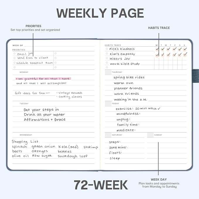 And Per Se Undated Planner, Weekly & Monthly Planner with Goal & Habit Tracker, A5 Leather Hardcover Productivity Journal for Academic Year (Dark Blue)