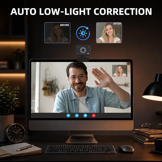 Webcam for PC, 1080P Full HD USB Webcam with Privacy Cover & Built-in Microphone, Plug and Play Computer Web Camera for Video Conference Online Class Live Streaming Video Calling