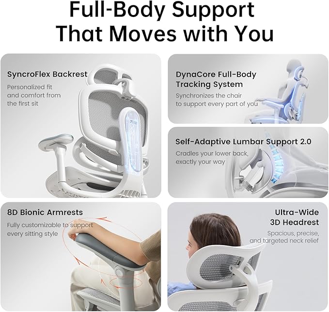 SIHOO Doro C300 Pro V2 Ergonomic Office Chair with Footrest & Full-Body Adaptive Support, 8D Armrests & Breathable Mesh, Comfy High Back Computer Desk Chair for Long Hours, 135° Recline (Grey)
