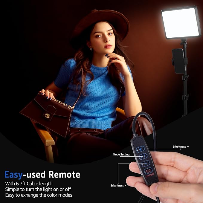 NiceVeedi 1-Pack Photography Lighting Kit, 2800-6500K Bi-Color LED Video Light Kit, Dimmable Studio Light with Tripod Stand & Phone Holder, Light for Video Recording, Game Streaming, YouTube