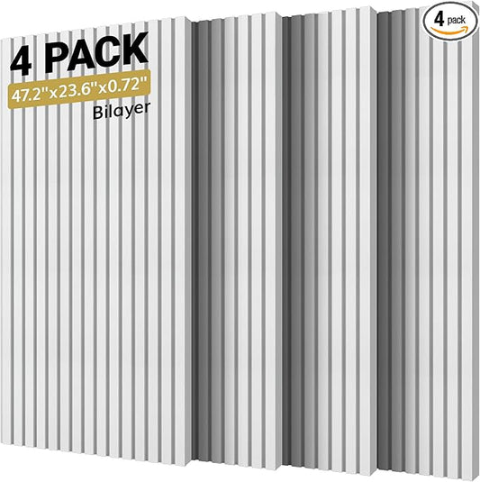 TONOR Dual-Layer Thickened Acoustic Wall Panels Self Adhesive, 4 Pack 47.2"x23.6"x0.72" High Density Large Sound Proof Panels for Walls, Peel and Stick Wall Panels for Interior Wall Décor, White