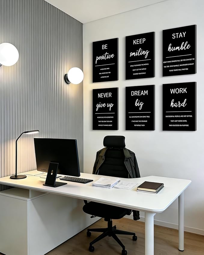 KUVIOKE Inspirational Framed Wall Art Motivational Quotes Wall Decor Encouraging Office Posters Positive Affirmations Sayings for Classroom Bedroom Living Room Ready to Hang Set of 6, 12x16in (Framed)