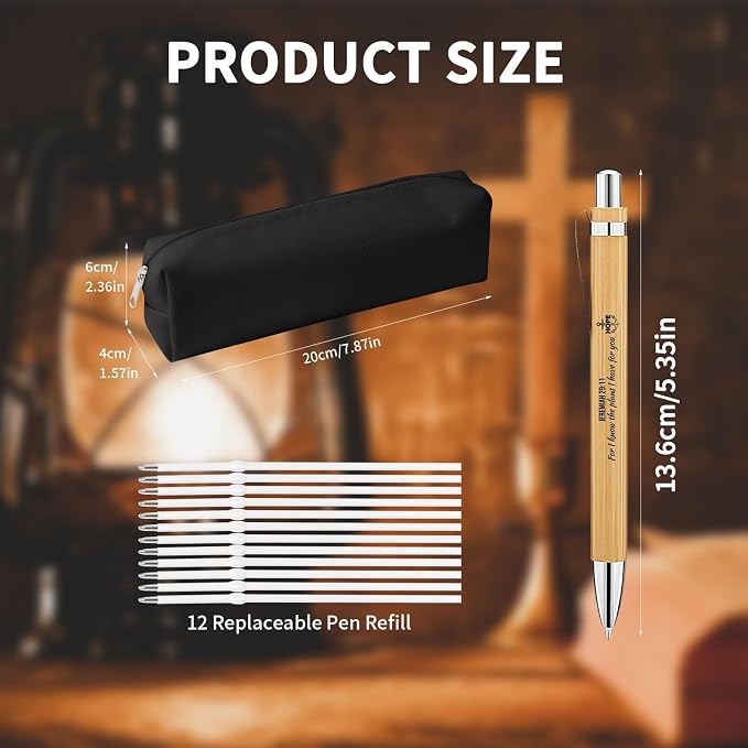 Bible Verse Pens 25 Pcs with 12 Christian Pens & 12 Refills & 1 Black Pen Pouch Bamboo Retractable Ballpoint Pens Inspirational Quote Pen Religious Gifts for Men Women