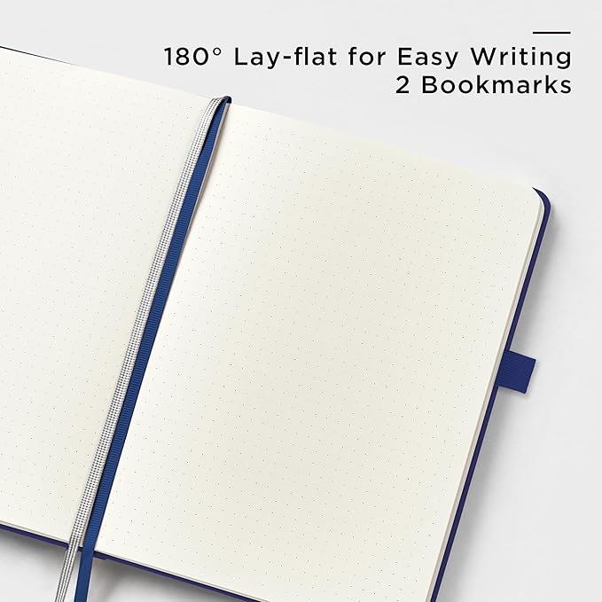 &And Per Se Dotted Journal Notebook, A5 Hardcover Leather Dotted Journal, 160 Pages 100gsm Thick Dot Grid Paper, 3 Sheets of Stickers Included - 5.7'' x 8'' (Royal Blue)