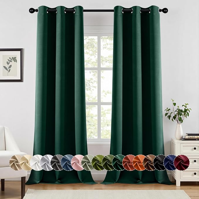 MIULEE Blackout Curtains for Bedroom Living Room 2 Panels, Thermal Insulated Room Darkening Drapes Grommet Noise Reducing Light Blocking Window Treatments 96 Inches Long 40x96 Inch Hunter Green