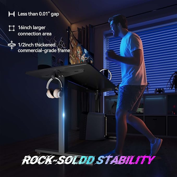 Large Electric Standing Desk,55x24 Inches Adjustable Height Stand up Desk, Sit Stand Home Office Desk, 3 Preset Heights,Equipped with Hooks,Ergonomic Computer Desk Workstation，Black
