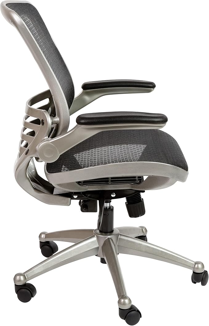 Flash Furniture Warfield Mid-Back Transparent Black Mesh Executive Swivel Office Chair with Graphite Silver Frame and Flip-Up Arms
