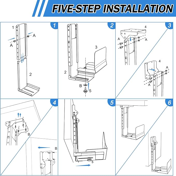 TooCust Heavy Duty Under Desk PC Mount & Full Tower PC Wall Mount - Adjustable Width 5.5" to 9.8", Height 11"-21" - Computer Tower Stand Under Desk & Standing Desk PC Mount, White