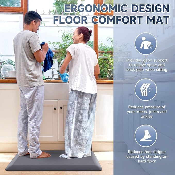 4/5 Inch Thick Kitchen Mats for Floor, StepRite Kitchen Rug for Standing Desk, Non-Slip, Thicker, Stain & Water Resistant, Comfort Anti Fatigue Floor Mat for Home, Kitchen, Office - Grey,108 * 30''