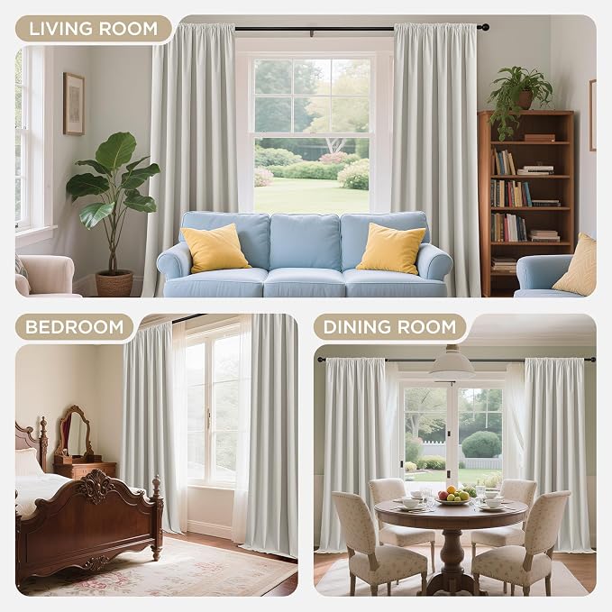 Joydeco White 100% Blackout Curtains 120 Inch 2 Panels, Luxury Thermal White Velvet Curtains for Bedroom Living Room, Soundproof Blackout Window Drapes, Grommet Top (52W x 120L)