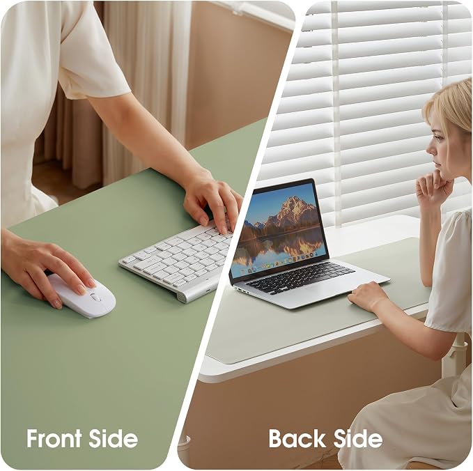 Leather Desk Pad Protector 23.6x13.7inch Non-Slip Large Gaming Mouse Pad Waterproof Desk Writing Pad Desk Blotter Laptop and Keyboard Mat for Office and Home(Green)