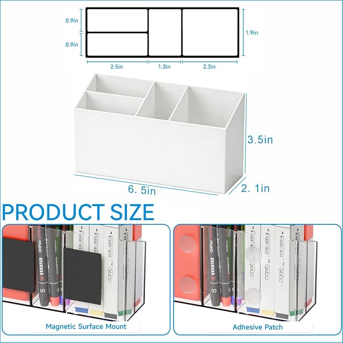 Yieach 2 Pack Magnetic Marker Holder for Whiteboard with Magnet and Adhesive - Non Slip Acrylic Magnetic Pen Cup and Dry Erase Marker Holder for Expo,Refrigerator,Locker and Classroom Organizer,White
