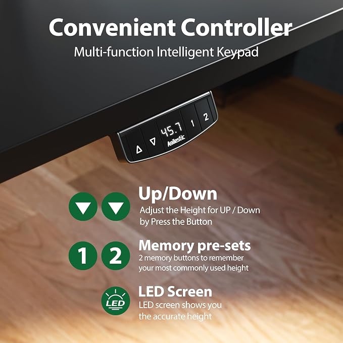 Agilestic Electric Standing Desk, 71 x 31.5 Inches Height Adjustable Desk, Sit Stand up for Work Office Home, Ergonomic Rising Computer Table with Memory Preset, Black