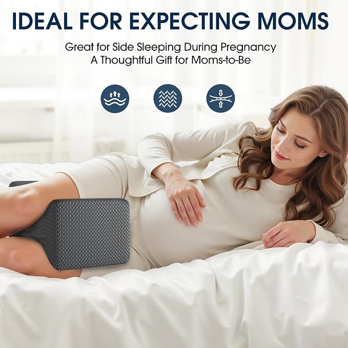 BlissTrends Memory Foam Knee Pillow, Knee Pillow for Side Sleepers, Leg Pillows for Sleeping Blood Circulation, Elevation Pillow for Spine Aligning, Sciatica, Hip, Knee, Ankle Pain, Dark Grey, Medium